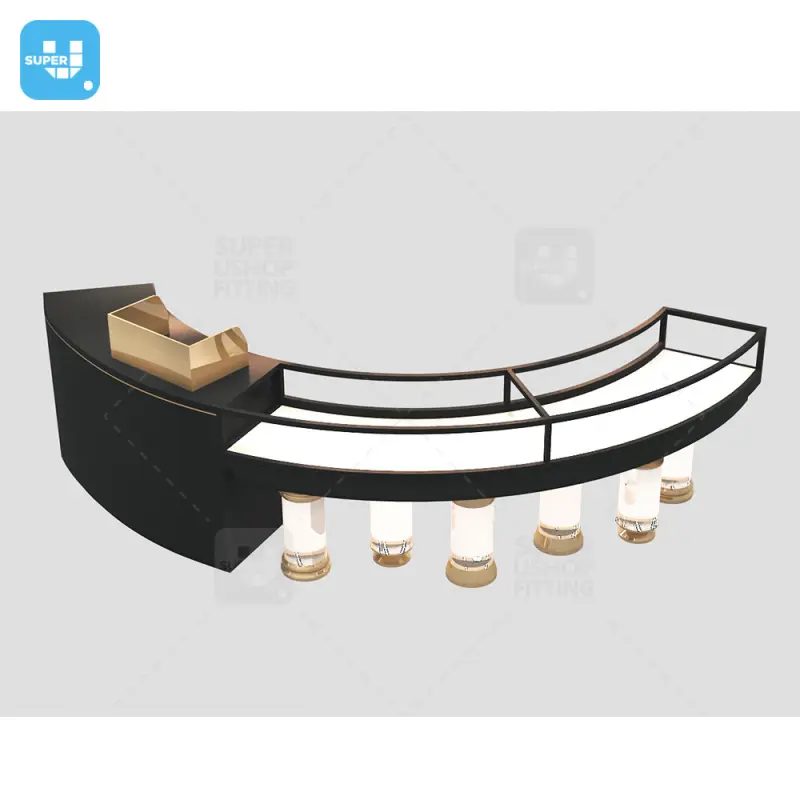 Custom Lighting Tobacco Curved Cashier Counter Smoke Cigar Counter Showcase Design Glass Cigar Counter Display