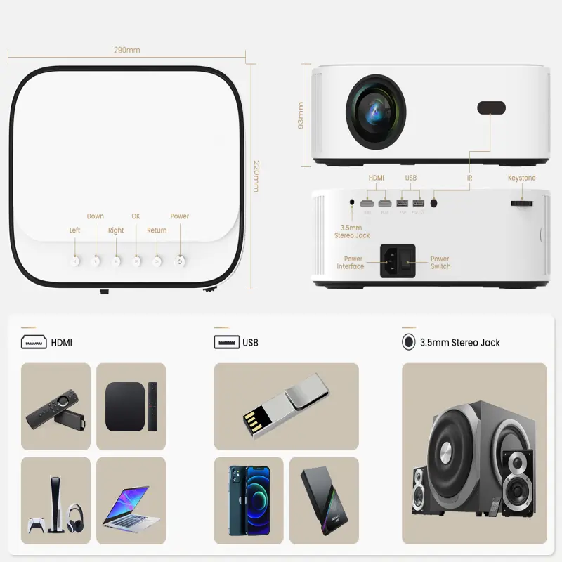 Outdoor LCD LED 4K 1080p Wifi TV 10000 Lumens Portable Android Smart Pro Bluetooth Proyector Price Projector