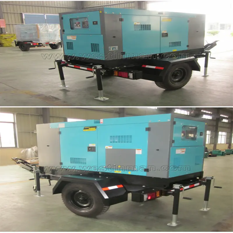 1800RPM AC 3 phase diesel generator with trailer type 50kw 80kw water cooling diesel generator