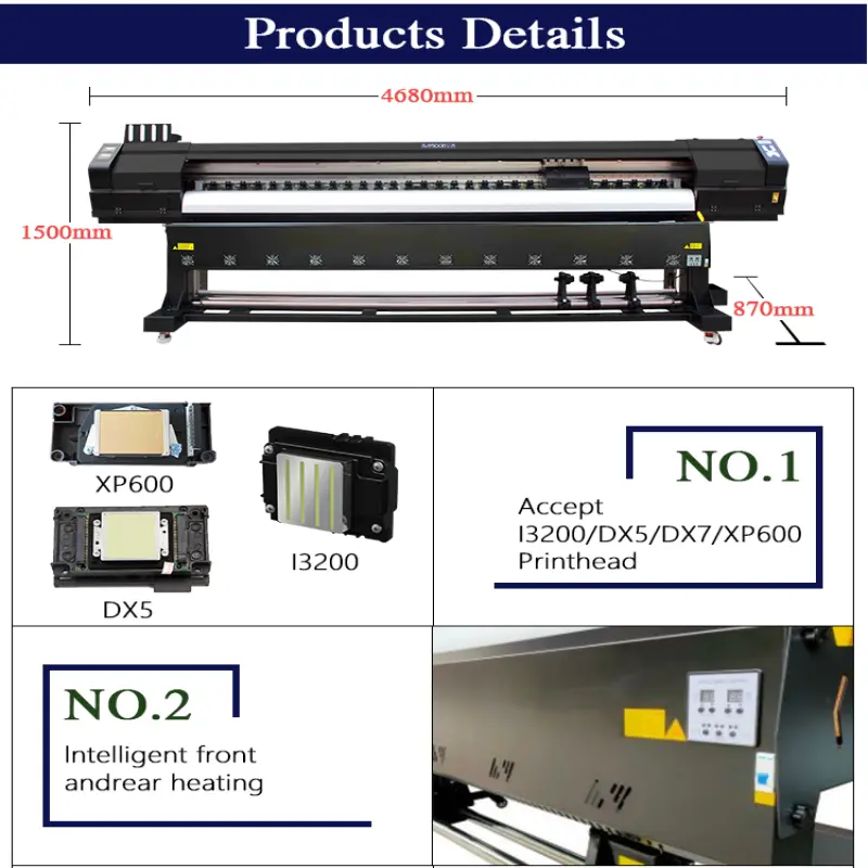 Printer Eco Solvent 140sqm,h I3200 DX5 XP600 Inkjet Printer 1.6m 1.8m 3.2m China Plotter Large Format Poster Canvas Vinyl Wrap