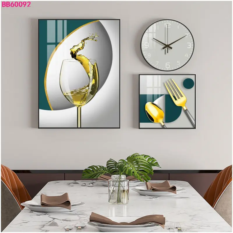 luxury home decor  printed  Wall Art Canvas Painting 3 panel  crystal porcelain painting home decor and wall art with a clock
