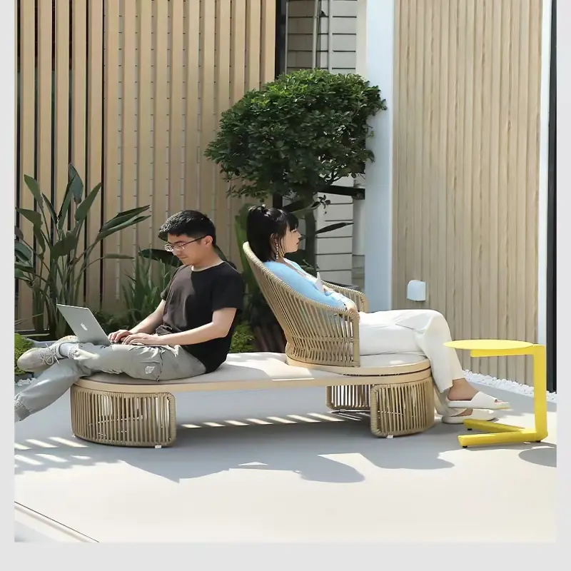 Unique Modern Design Hotel Garden Furniture Rope Woven Pool Beach Rotatable Backrest Lounge Chair Sun Lounger