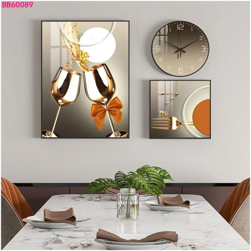 luxury home decor  printed  Wall Art Canvas Painting 3 panel  crystal porcelain painting home decor and wall art with a clock