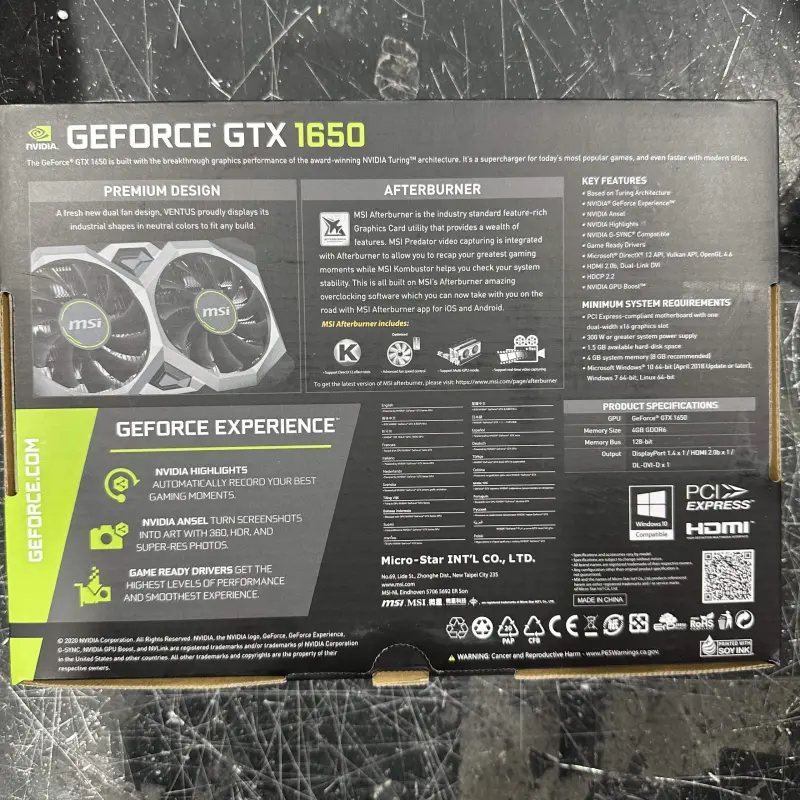 Fast delivery GeForce GTX 1650 VENTUS XS 4G V1 D6 MSI graphics card
