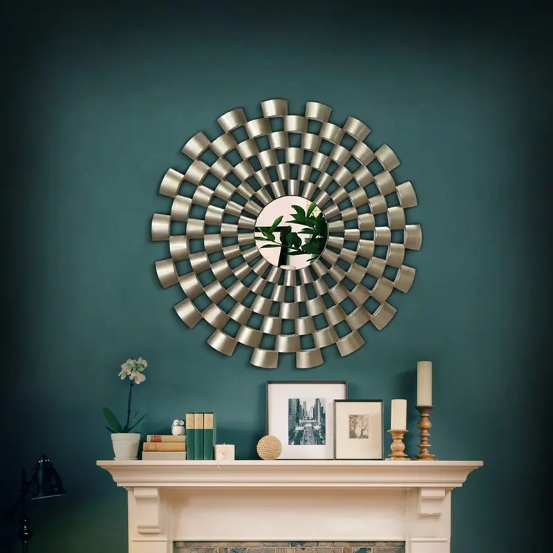 Modern Design Tinsel Silver Circular Antique Big Size Living Room Round Decorative Wall Mirror Mirrors For Home Decor