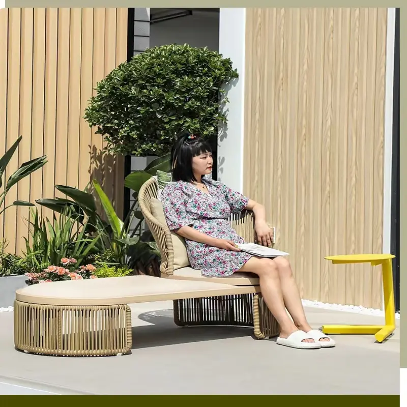 Unique Modern Design Hotel Garden Furniture Rope Woven Pool Beach Rotatable Backrest Lounge Chair Sun Lounger
