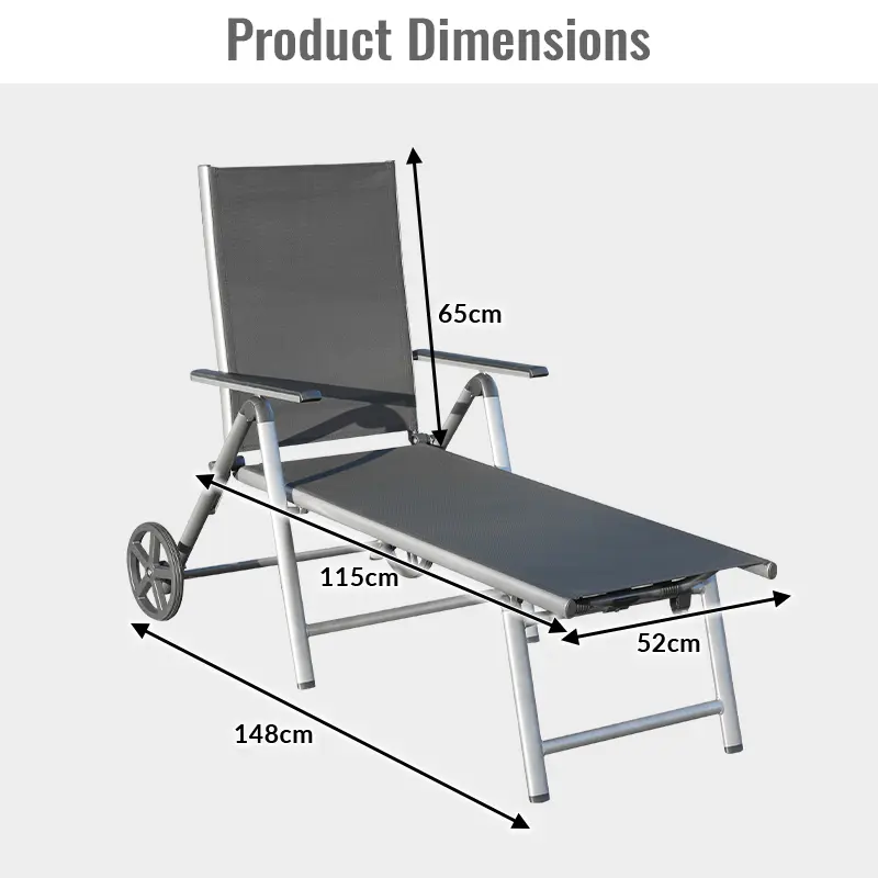 Outdoor Backyard Pool Beach Recliner Chair Chaise Lounge Aluminum Patio Lounge Chair with Wheels and Armrests