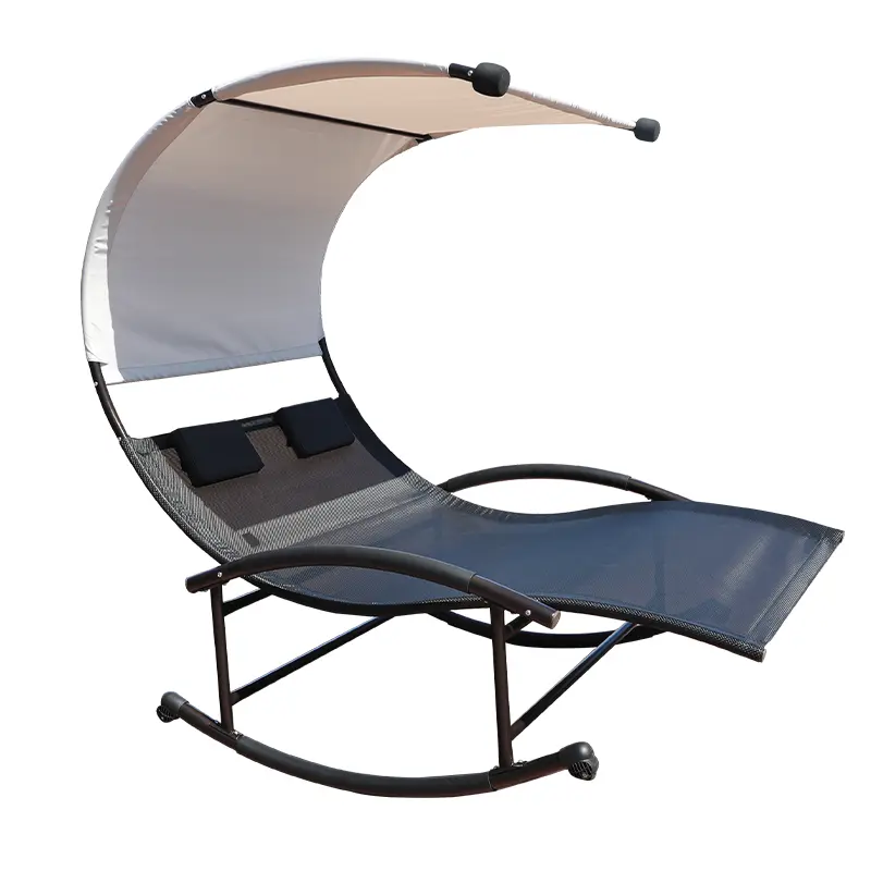 Patio Double Swing Bed With Canopy Portable Rocking Sun Lounge Chair With Pillow