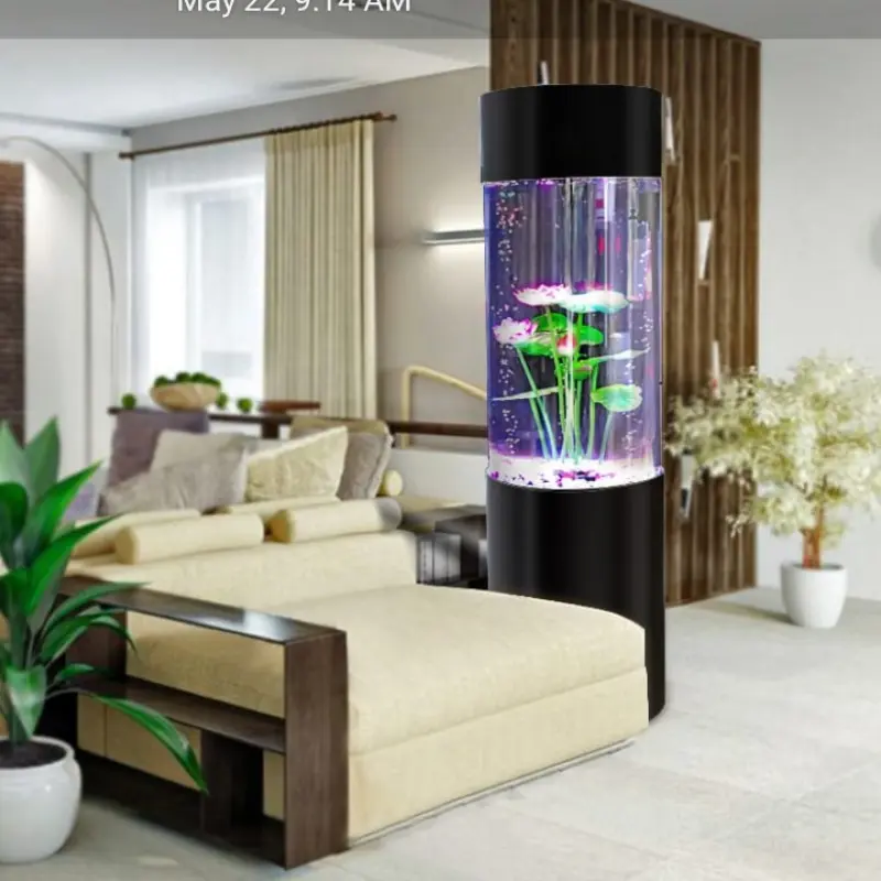home decor LED light acrylic round aquarium cylindrical fish tank with filter system box