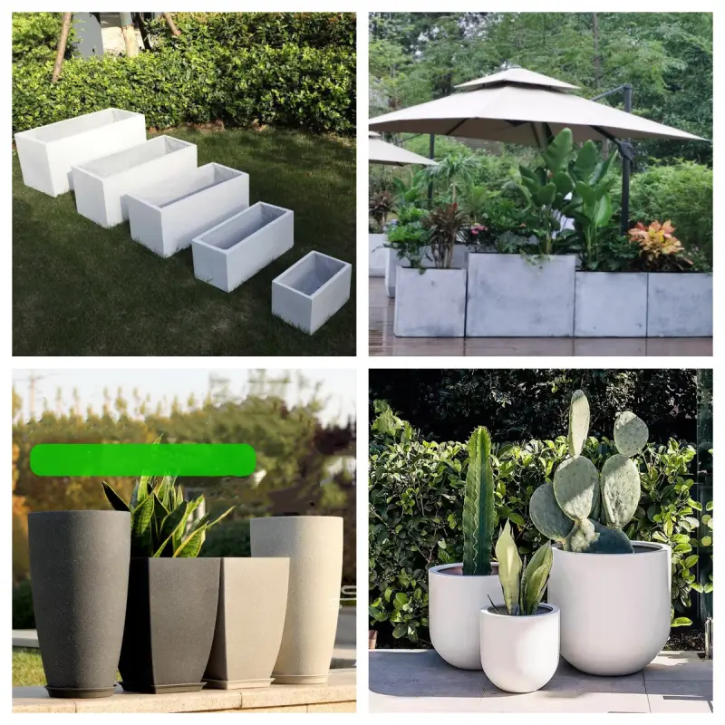 Modern Floor Mounted Ornamental planter Outdoor Garden Pots Concrete Flower Pot ,Concrete Grey Cylindrica Shape Customized Size