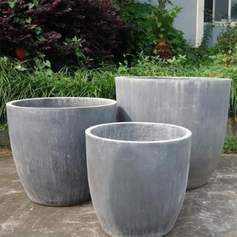 Modern Floor Mounted Ornamental planter Outdoor Garden Pots Concrete Flower Pot ,Concrete Grey Cylindrica Shape Customized Size
