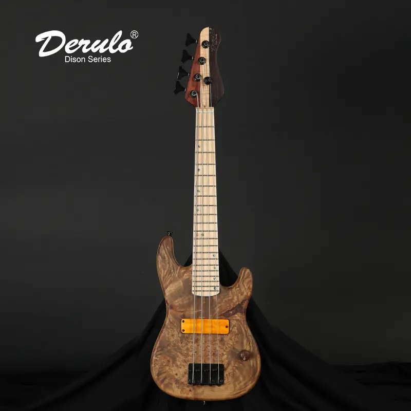Derulo Electric bass guitar OEM 5 Strings MINI Travel Bass Buckeye Burl Top Phoenix custom  For Kid musical instruments