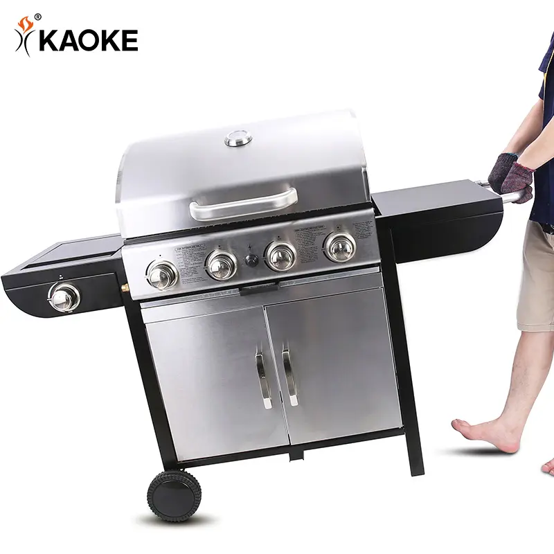 KAOKE 25 Inch 4+1 Burners Gas Barbecue BBQ Cooking Grill With Side Burner Gas BBQ Grill Outdoor Stainless Steel Grill Supplier