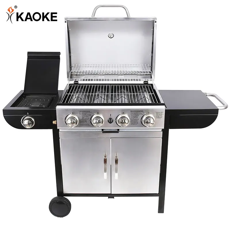 KAOKE 25 Inch 4+1 Burners Gas Barbecue BBQ Cooking Grill With Side Burner Gas BBQ Grill Outdoor Stainless Steel Grill Supplier