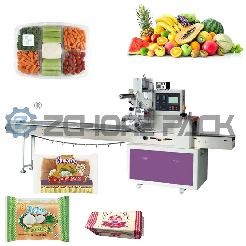 Horizontal Pillow Flow Biscuit Ice Cream Chocolate Gummy Candy Wrapping Packaging Machine