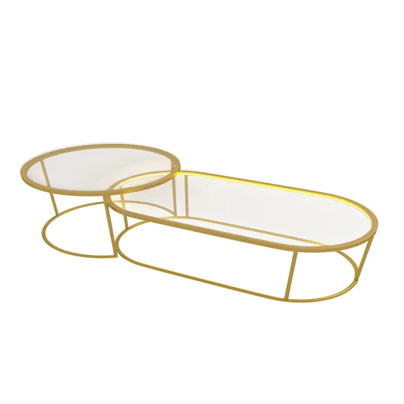 Nordic light luxury toughened glass Coffee table home creative modern simple oval living room tea table with lights