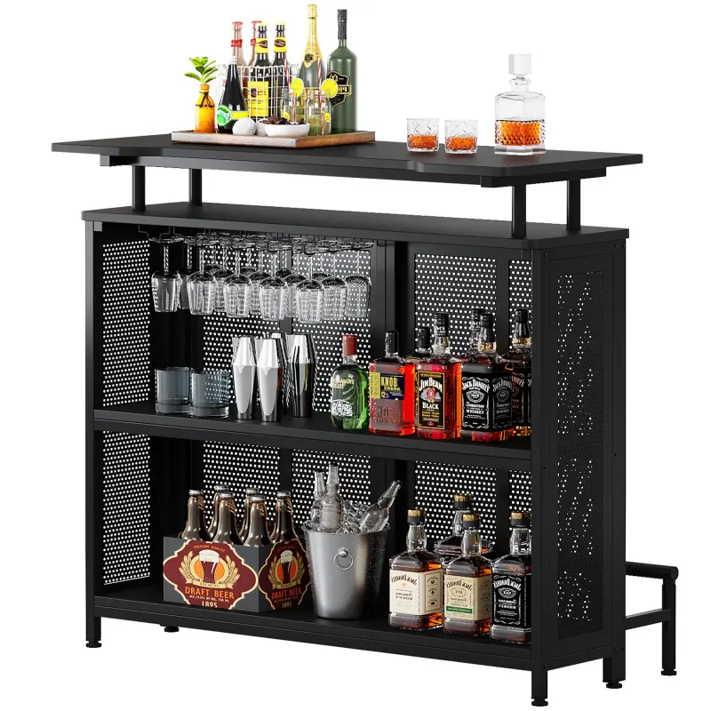 Tribesigns Modern 4 Tier Liquor Bar Coffee Table with Storage and Footrest Mini Bar for Home Kitchen Pub Unit