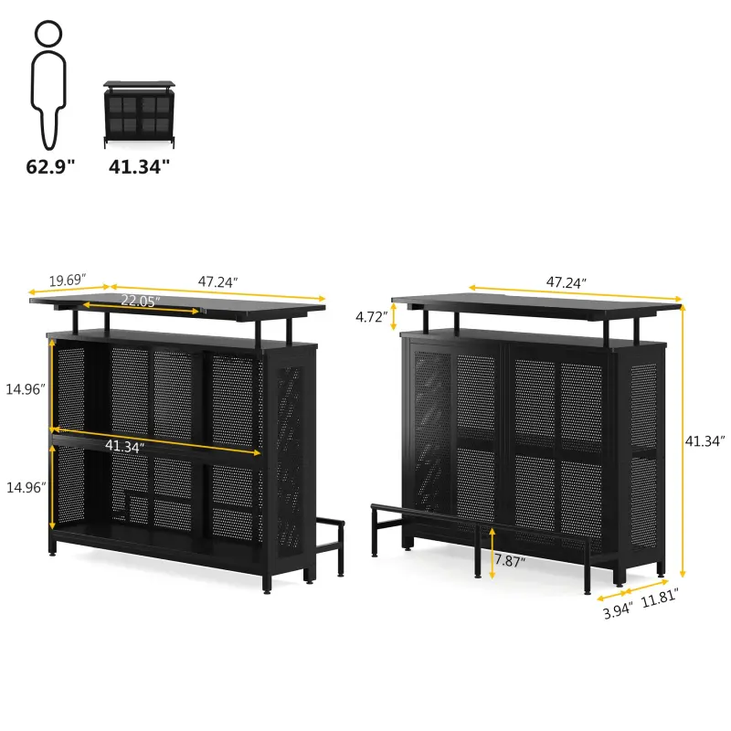 Tribesigns Modern 4 Tier Liquor Bar Coffee Table with Storage and Footrest Mini Bar for Home Kitchen Pub Unit