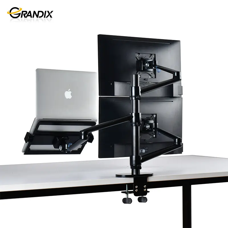 Aluminum Dual Monitor Arm Desktop Mount Laptop  Tray Stand For 32inch Screen and 17inch PC