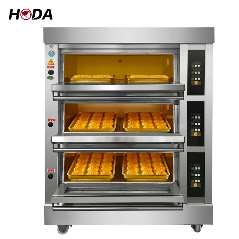 large three 3 deck 6 layers trays gas oven commercial used professional 3 decks 6 trays gas bread bakery deck oven baking horn