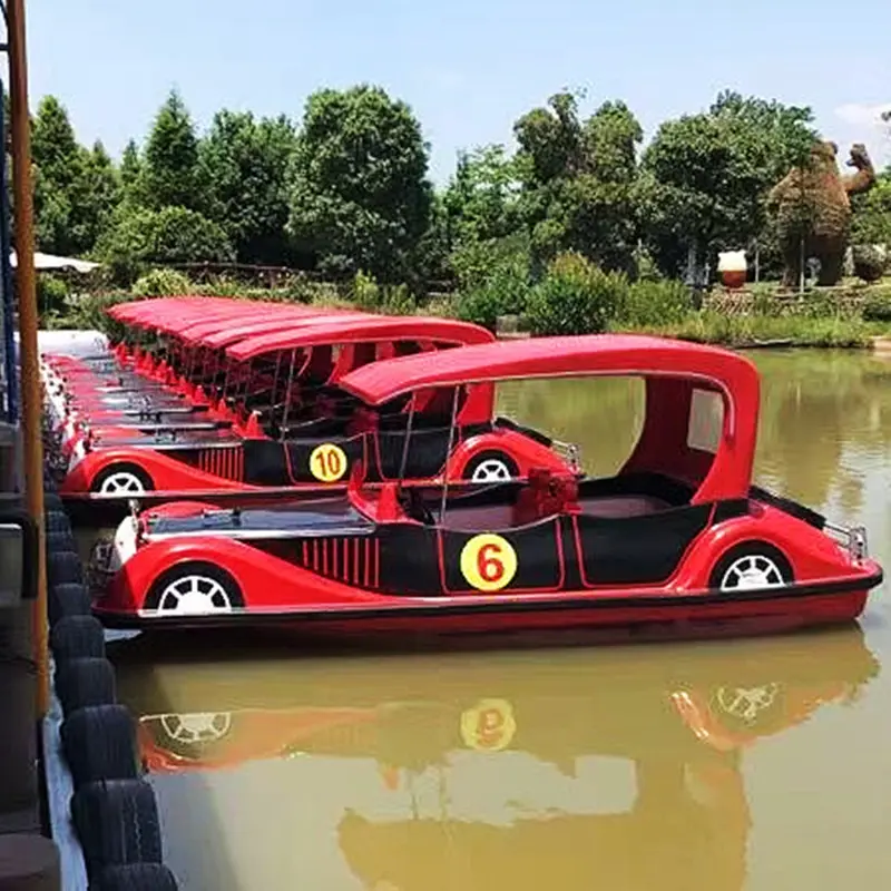 Family Water Park Item Tourist Electric Red Vintage Car Boat 4 passengers Adults Leisure Craft Taxi Boat