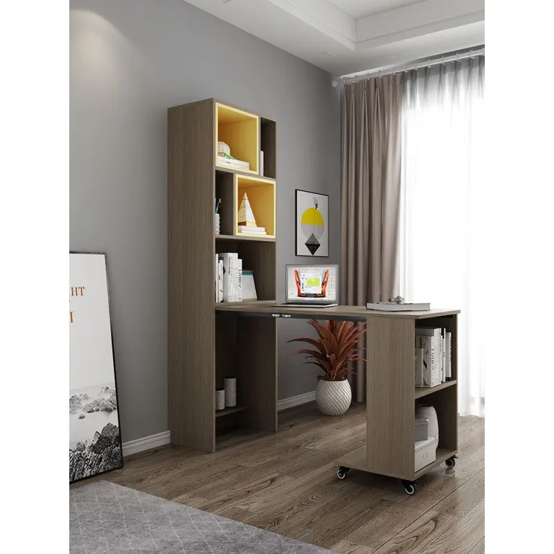 Nordic folding solid wood desk bookshelf bookcase combination home small apartment modern foldable office computer desk