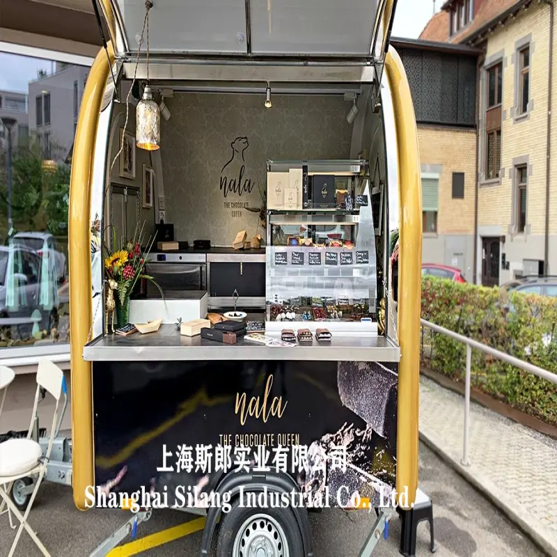 Silang Food Processors Mobile Street Shop Snack Drinks Vending Trailer Cart With Traction Frame