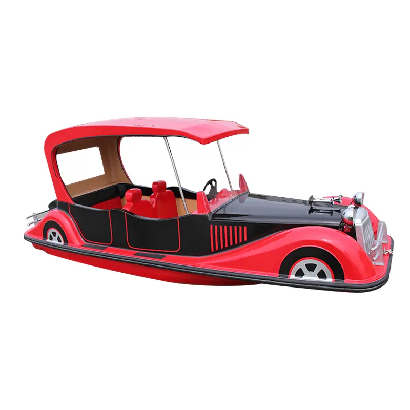 Family Water Park Item Tourist Electric Red Vintage Car Boat 4 passengers Adults Leisure Craft Taxi Boat