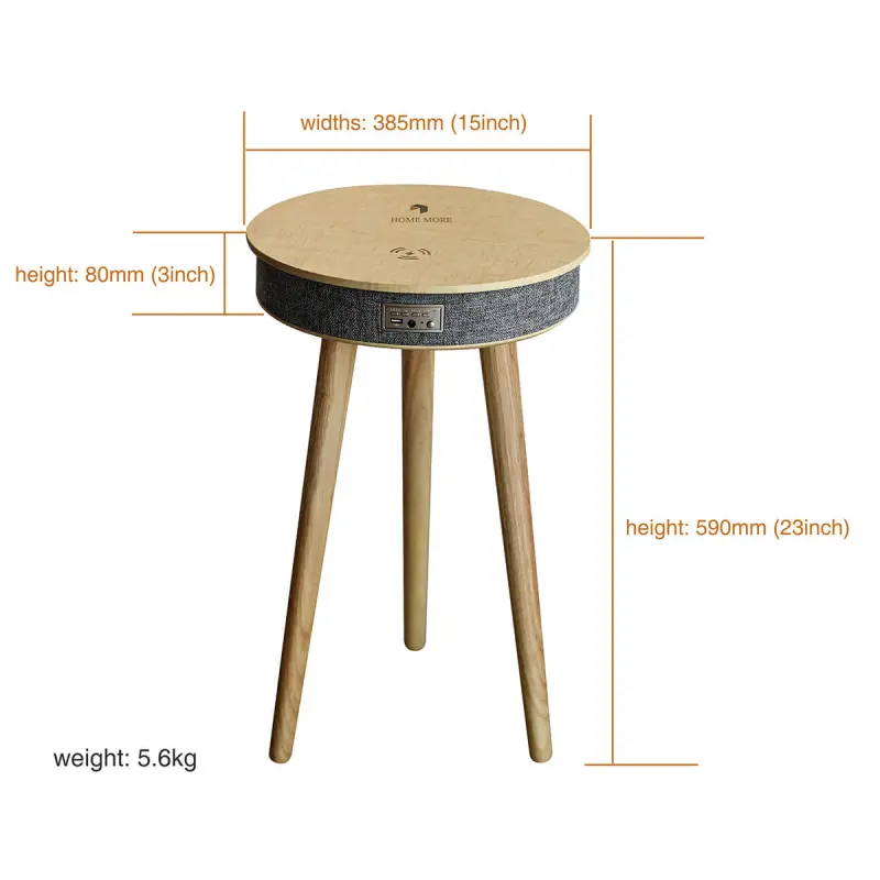 Homemore Living Room Furniture Small Round Wood Wireless Charger Speaker Smart Side Table Coffee Table With Speaker