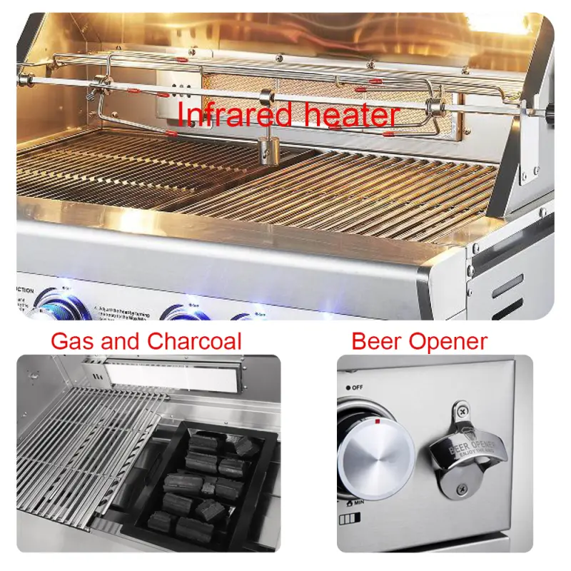 Electric rotary barbecue Stove 304 Stainless Courtyard BBQ Gas Charcoal Double Use Barbecue Stove