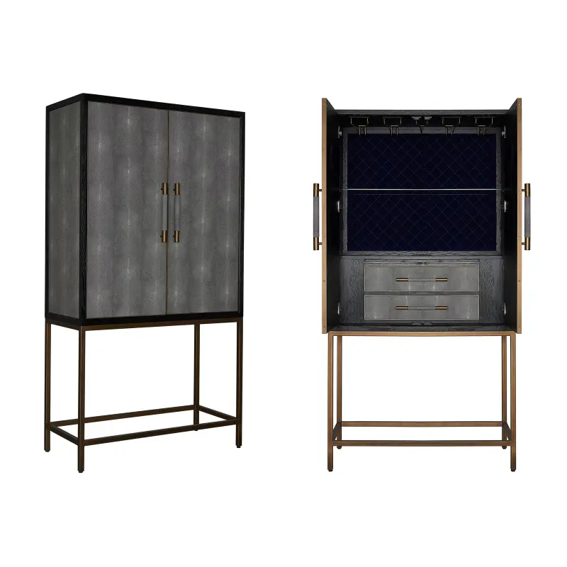 MRS WOODS Luxury Modern Living Room Cabinets Decorative Brass Metal Wood Furniture Display Cupboard Bar Wine Storage Cabinet
