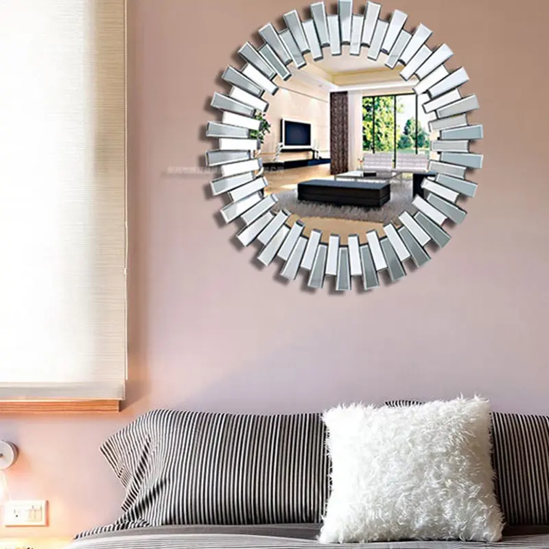 Modern Round Shape Wall Mirror Accent Mirror 3 D Decor Mirror For Bedroom Bathroom Furniture