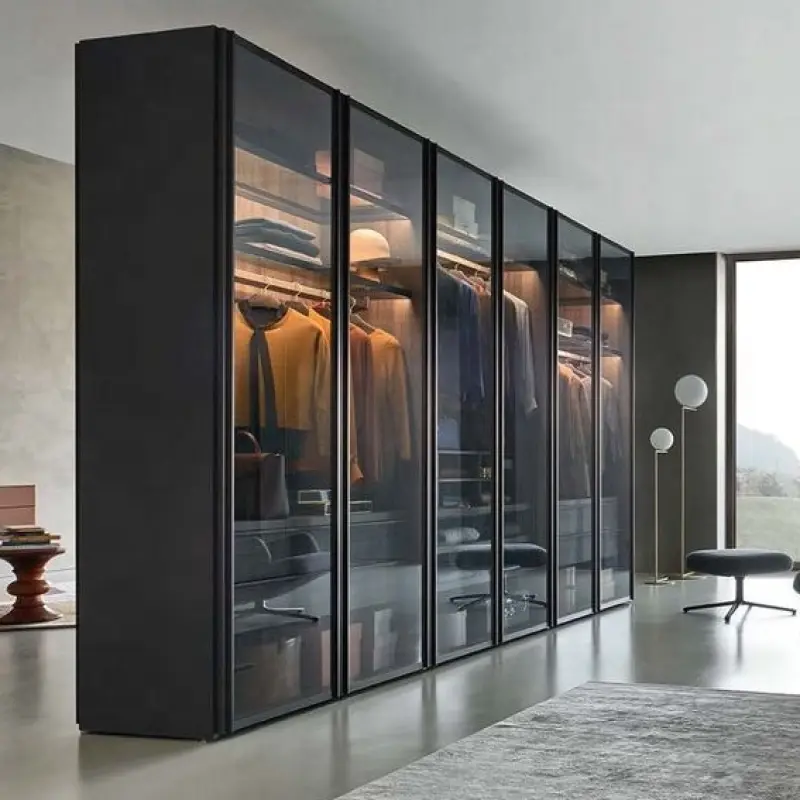 Aluminum Frame Glass Shelf Coveregirlswer Wardrobe Glass Hangincartooneprintdrobe Leather Bedroom Furniture