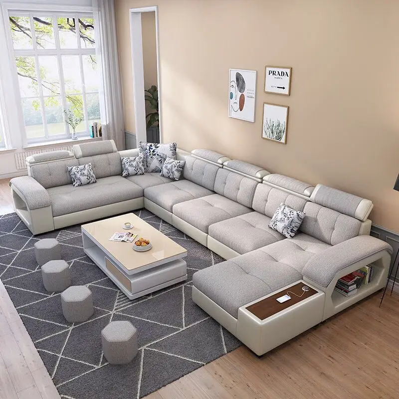 Seven-piece Sofa set with Bluetooth speaker, USB plug, and four little stools