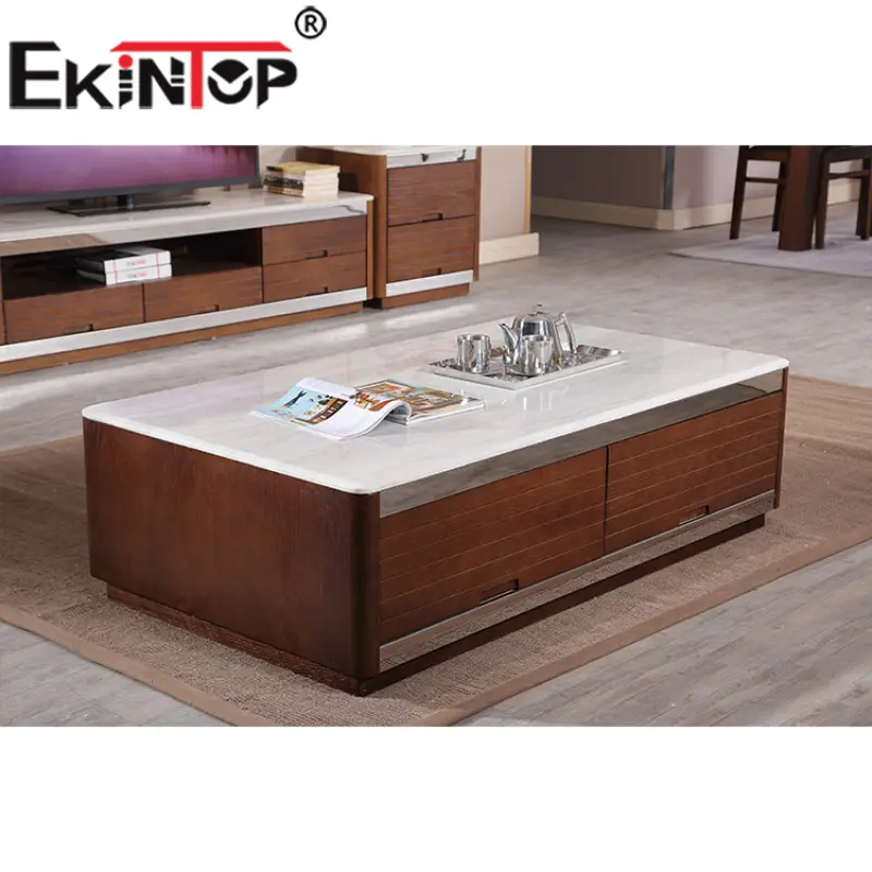 Ekintop hot sale free sample luxury wooden tea table design marble top coffee table