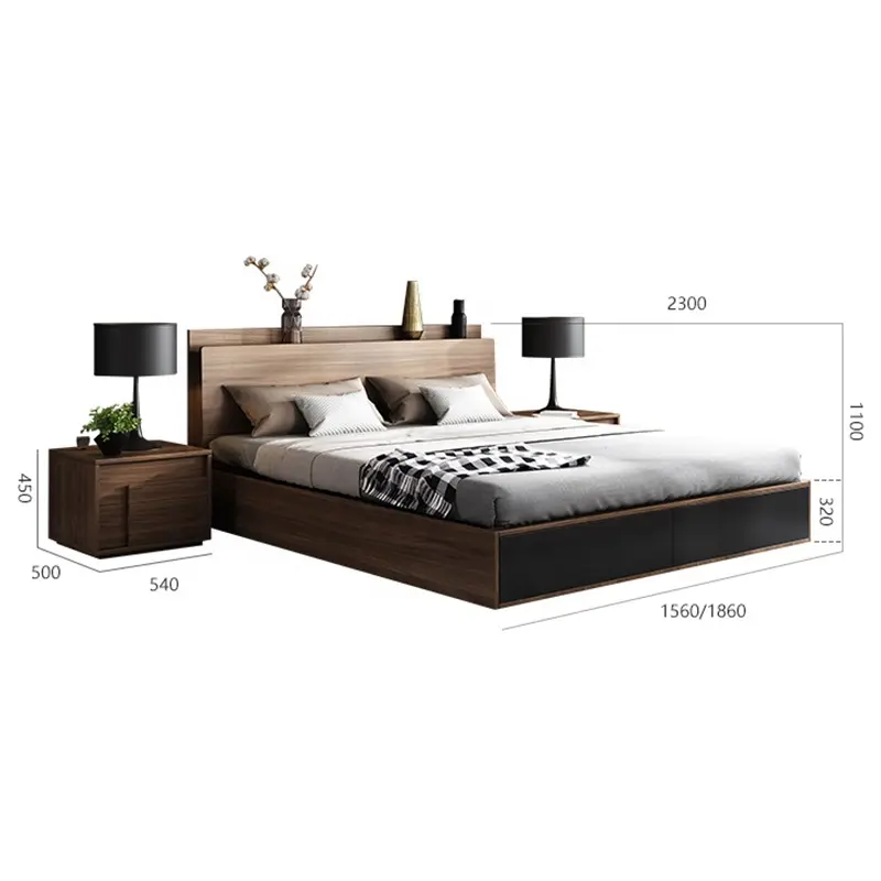 Luxury Home Furniture Bedroom Set Design Multifunctional Furniture Set can be Raised and Lowered Adjustable Wooden Storage Bed (King Size)