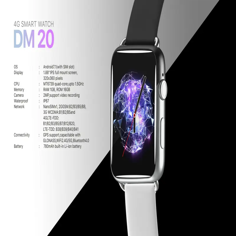 Newest Sim Card Built Programmable 4g Smart Watch Dm20 Camera Waterproof GPS With Voice Sending And Wifi Connect