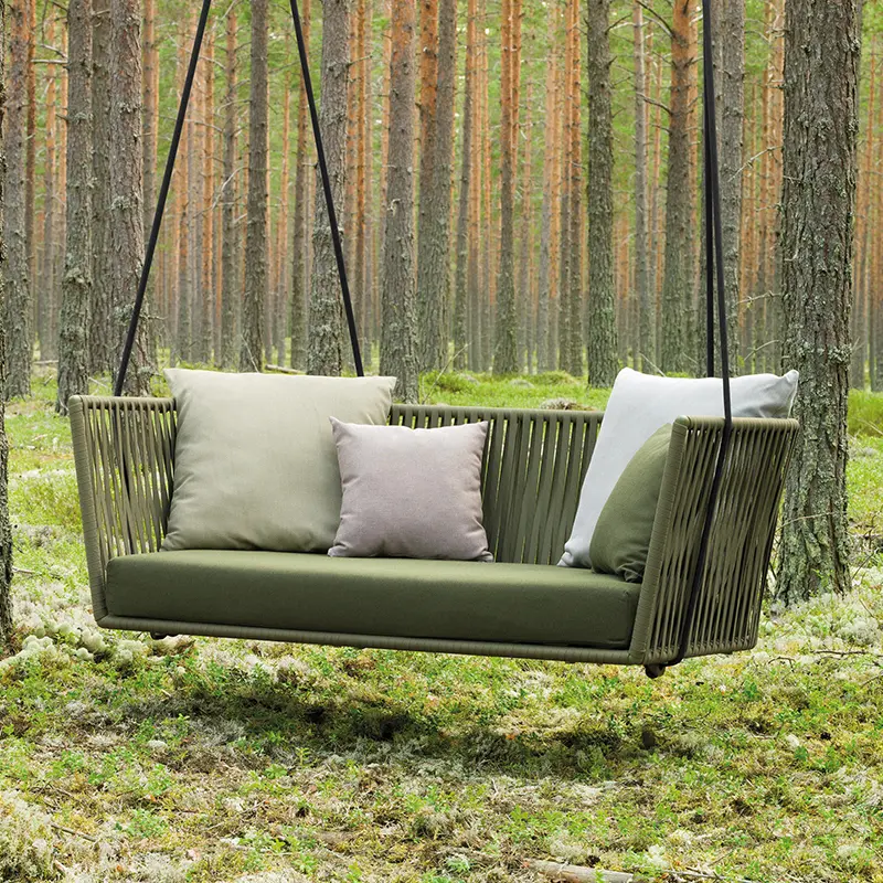 All Weather Furniture Wicker Swing Sofa Rope Aluminum Hanging Sofa Chair