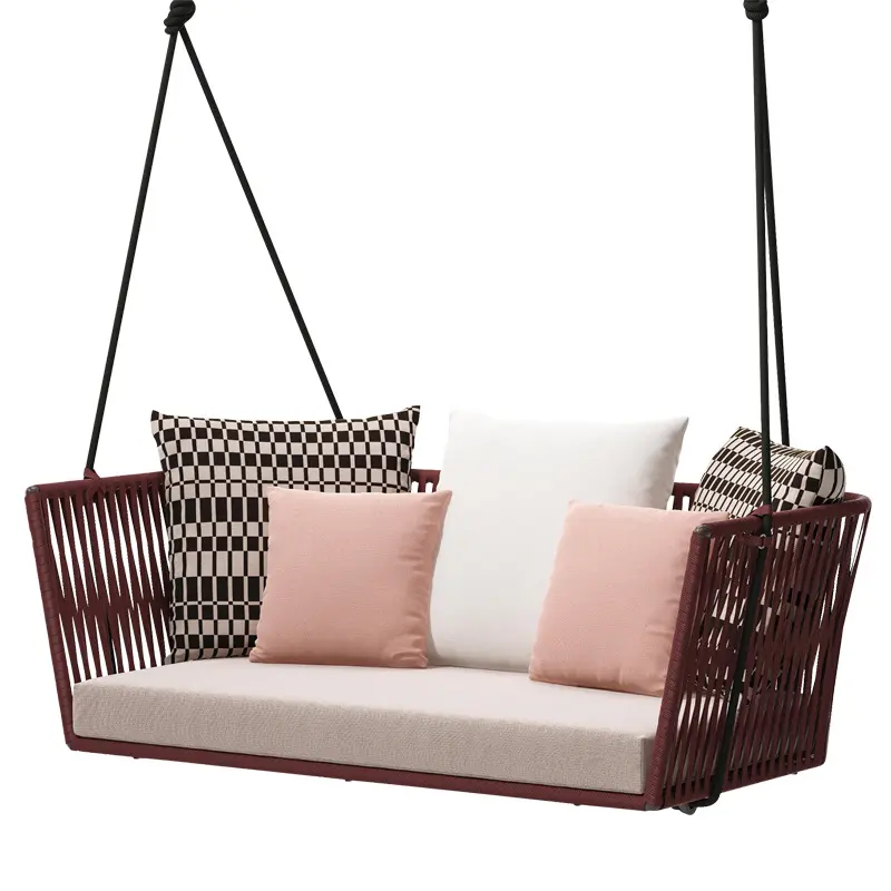 All Weather Furniture Wicker Swing Sofa Rope Aluminum Hanging Sofa Chair