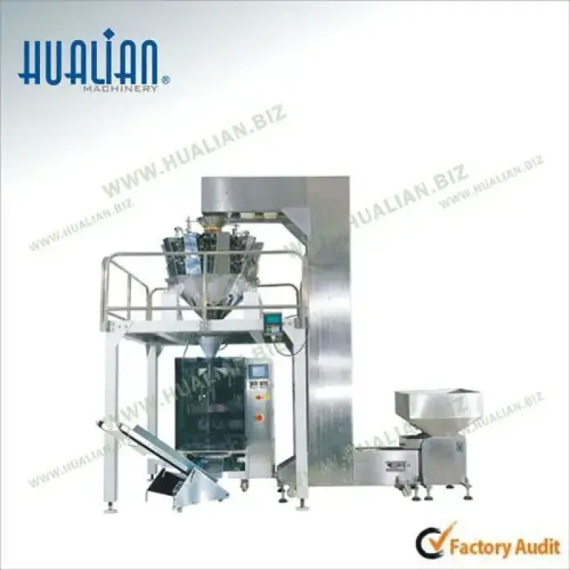 HLWP-1300 Hualian Industrial Full Automatic Bean Grain Nut Puffed Pet Food Potato Chip Bag Weighing Packing Packaging Machine