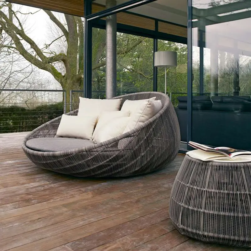 Modern Garden Sunbed Lounger Round Outdoor Rattan Furniture