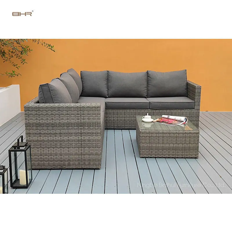 Garden Furniture Outdoor Low Price PP Injection Wicker Garden Outdoor Plastic Rattan Sofa Set