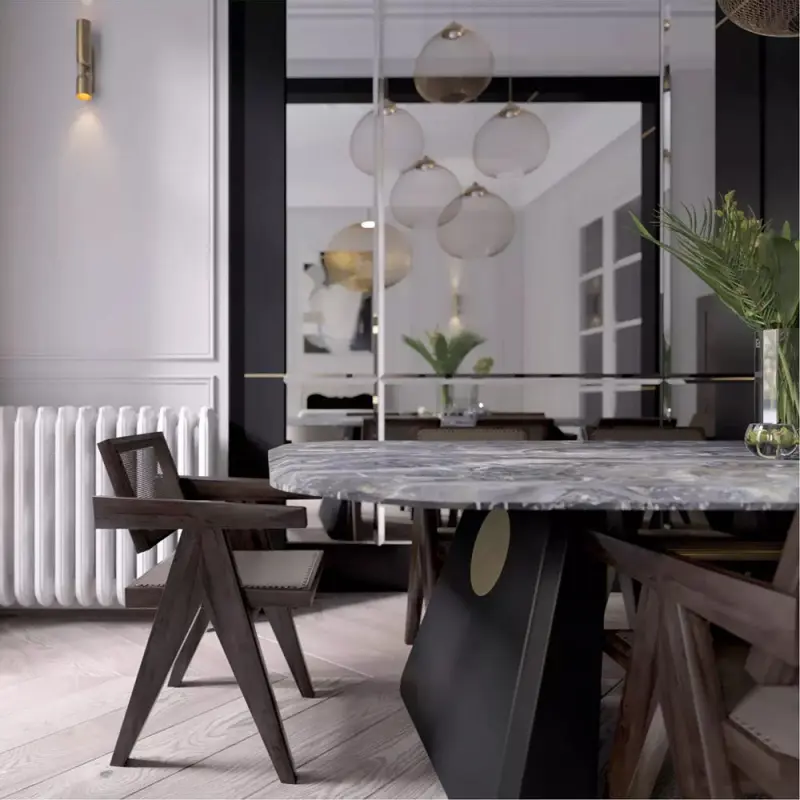 Henge Italian Modern Minimalist Style Dining Room Rectangle Set