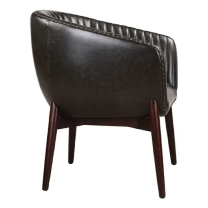 Modern Restaurant Furniture black Leather chair with Small Copper nail Design Wooden Legs Dinning Chair