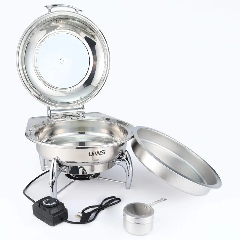 Luxury Decorative Fancy Chafing Dish 6.5l Round Roll Top Chafing Dish Gold Hydraulic Buffet Food Warmer