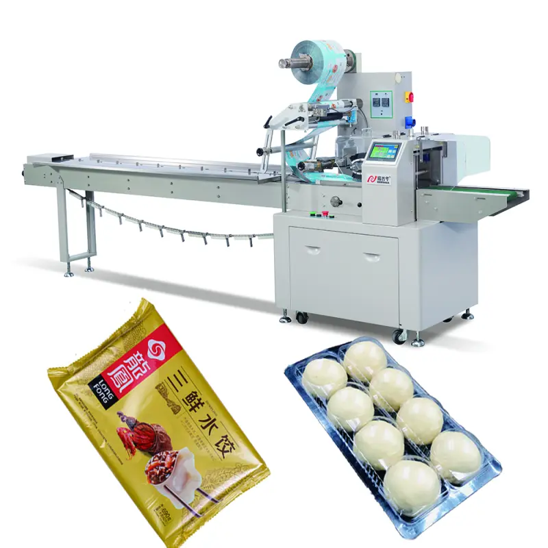 High-end Spring Roll Frozen Bun Dumplings in tray Horizontal Packing Packaging Flow Wrapping Machine