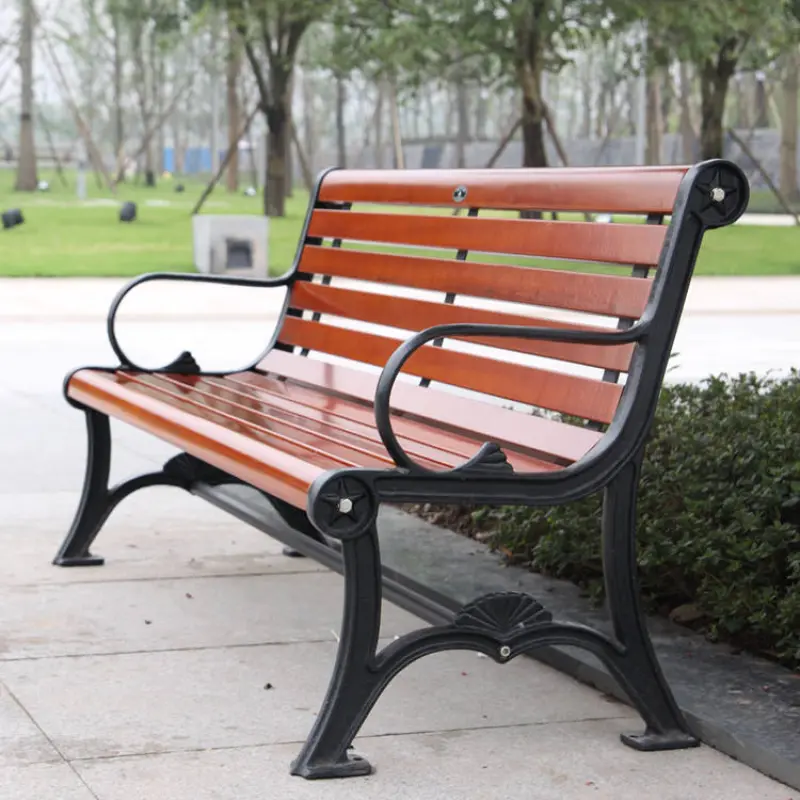 Outdoor simple wood two seater bench seat public park wooden slats seating bench