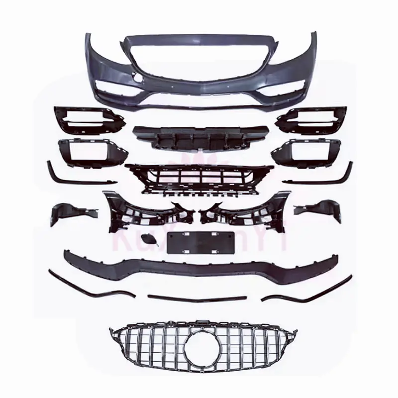 For  Benz C-Class W205 C63 upgrade AMG style PP injection molded front bumper rear diffuser side skirt hood and body kit