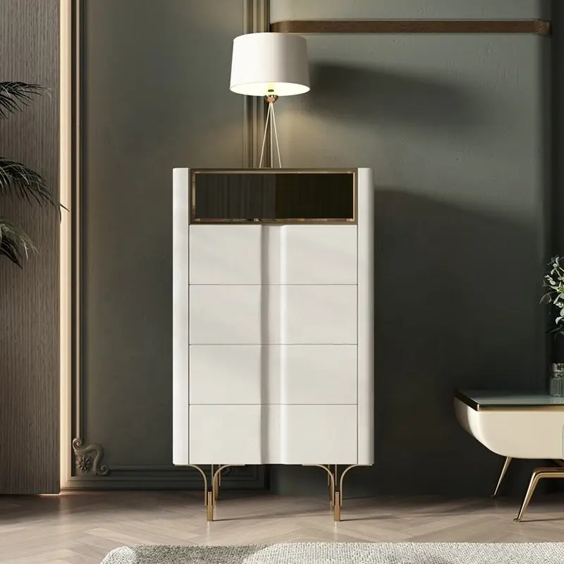 Modern Minimalist Living Room Furniture Solid Wood Frame Storage Chest Of Drawers With Glass Rock Board