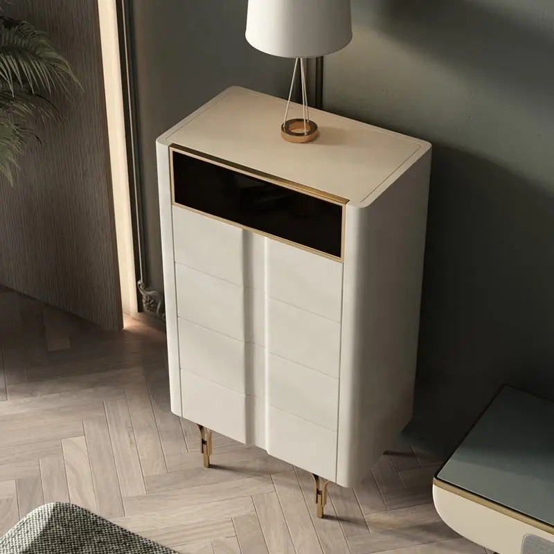 Modern Minimalist Living Room Furniture Solid Wood Frame Storage Chest Of Drawers With Glass Rock Board